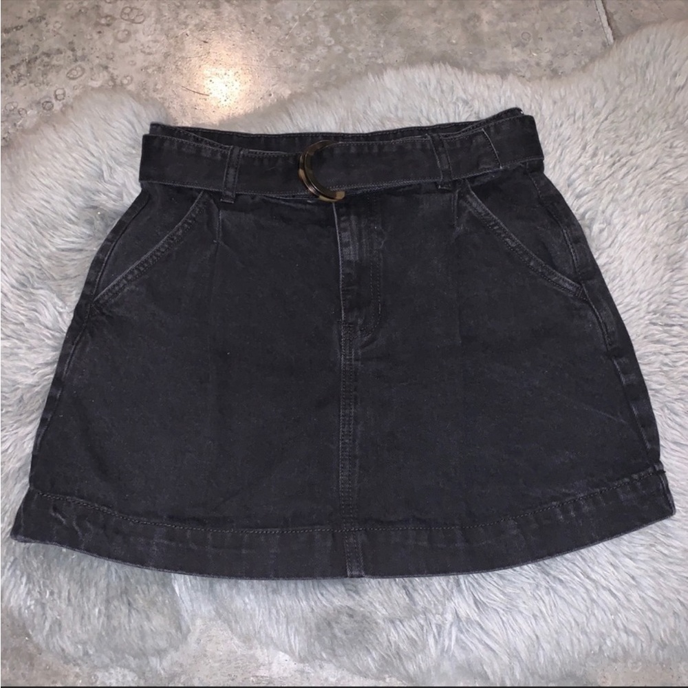 Women’s 28 FREE PEOPLE We The Free Jade Black Cotton Denim D-Ring Belted Skirt